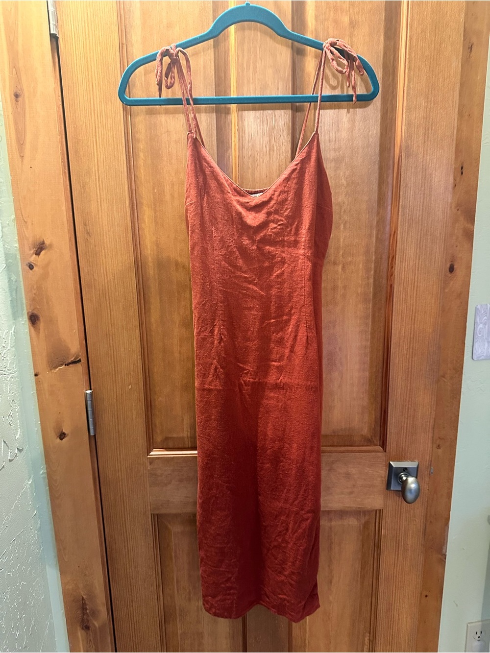 Abercrombie & Fitch Burnt Orange Tie-Shoulder Midi Slip Dress